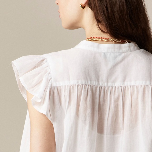 New JCREW Size M Flutter-Sleeve Button-Up Shirt in Cotton Voile White $79 CK036 - Picture 3 of 6